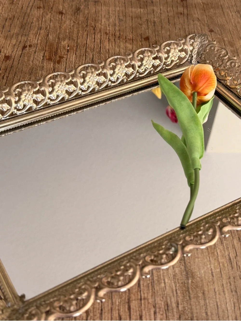 Ornate brass Decorative Vanity Tray Mirror